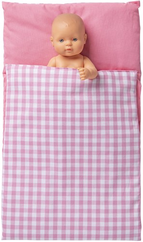 Van Dijk Toys Bettdecke für Holzpuppenwagen - Rosa und weiß kariert-3