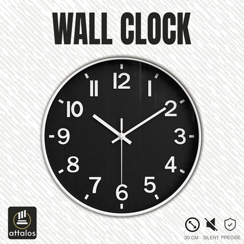 Attalos Wanduhr - leises Quarz-Uhrwerk - minimalistisches Design 30cm weiß schwarz-2