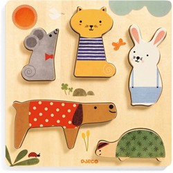 Djeco DJ01051 Holz Puzzle Woodypets Dicke Puzzleteile Tiere Ab 12 Monate Bunt